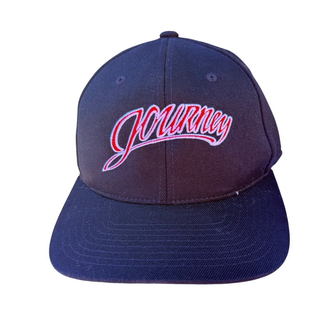 Journey Baseball Cap Black Red Script Logo Adjustable Snapback Mens